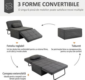 HOMCOM Canapea extensibilă cu Spătar Reglabil pe 5 Nivele și Pernă Suplimentară, 95x179x78 cm, Gri | Aosom Romania