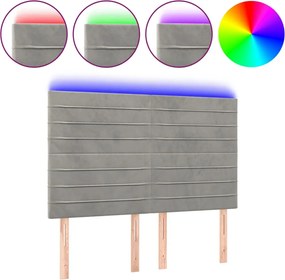 vidaXL Tăblie de pat cu LED, gri deschis, 144x5x118/128 cm, catifea