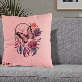 Perna Personalizata Prinzator de Vise cu Fluture si Trandafiri, 40x40 cm, Roz, Husa Detasabila, Perna Inclusa, BEKZ®