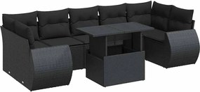 vidaXL Set mobilier de grădină cu perne, 8 piese, negru, poliratan