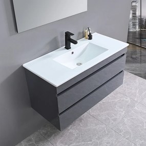 Mobilier de baie Cube 100 cm cu chiuvetă ceramică 2 sertare cu oglindă 60x100 cm gri antracit