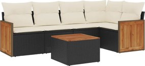 vidaXL Set mobilier de grădină cu perne, 6 piese, negru, poliratan