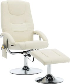 vidaXL Fotoliu de masaj rabatabil cu taburet, alb crem piele ecologică