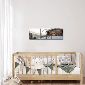 Tablou - cabana montană în zăpadă (cu ceas) (90x30 cm)