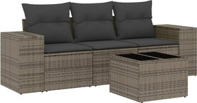 vidaXL Set canapea de grădină cu perne, 4 piese, gri, poliratan