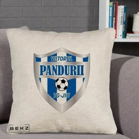 Perna Personalizata Pandurii Targu Jiu Fotbal, 40x40 cm, Bej Canapea, Husa Detasabila, Perna Inclusa, BEKZ®