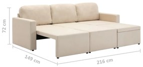 Canapea extensibila modulara cu 3 locuri, crem, material textil Crem