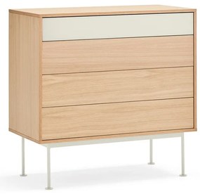 Comodă cu aspect de lemn de stejar Teulat Yoko, alb-crem