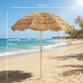 Outsunny 150 cm Umbrelă Hula cu acoperiș din paie Tiki pentru plajă și grădină, cu ancoră pentru nisip, înălțime reglabilă și funcție de înclinare, umbrelă de soare cu acoperiș din paie | Aosom Romania