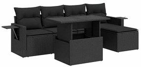 3326456 vidaXL Set mobilier de grădină cu perne, 6 piese, negru, poliratan