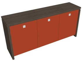Dulap mic Verno 188 x 46 x 90 cm, uși de sticlă, stejar antracit / portocaliu