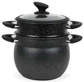 Oala pentru gatit la aburi Royalty Line RL-CP6LM, 20 cm, 6 litri, 3 piese, Finisaj marmura, Inductie, Negru