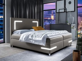 Pat de o persoană 120 cm Frinesa LED (maro deschis) (cu somieră și saltea) (cu sp. depozitare) (cu iluminat LED). 1103538