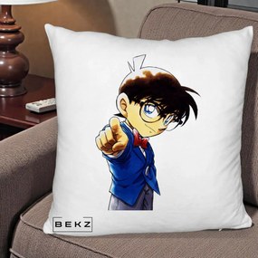 Perna Personalizata Detective Conan Conan Arata, 40x40 cm, Alb Pufos, Husa Detasabila, Perna Inclusa, BEKZ®