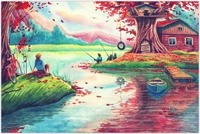 Tablou - Acuarelă, Golf într-un sat de munte (90x60 cm)