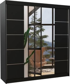 Dulap cu uși glisante DALMATIA – cu oglindă – 200x58x215 cm – Negru