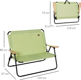 Outsunny scaun de camping 2 locuri, pliabil, cu suport pentru băuturi, 141 x 67 x 80 cm, Verde | Aosom Romania