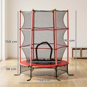 HOMCOM Trambulină pentru Copii 3-10 Ani cu Plasă de Siguranță, Suprafață Elastică cu Țevi Căptușite, Ø163x190 cm, Roșu | Aosom Romania