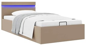 vidaXL Cadru pat hidraulic LED cappuccino 90x200 cm piele ecologică