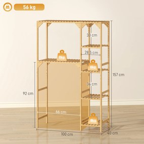 HOMCOM Mobilier deasupra mașinii de spălat din bambus cu 7 rafturi reversibile, spațiu economisitor, pentru depozitare și organizare, pentru baie și spălătorie, 100x40x157 cm, culoare lemn | Aosom Romania