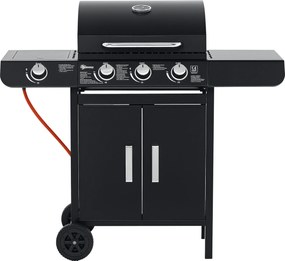 Outsunny Grătar pe gaz cu 3 arzătoare principale + 1 arzător lateral, raft, oțel inoxidabil, negru, 110 x 50 x 100 cm | Aosom Romania