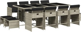 vidaXL Set mobilier de grădină cu perne 13 piese gri deschis poliratan