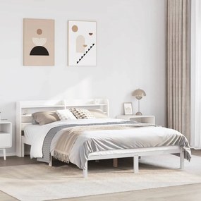vidaXL Cadru de pat fără saltea, alb, 140x190 cm, lemn masiv de pin