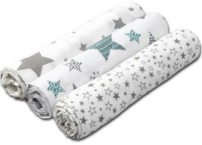 Set 3 paturici muselina soft 78x78 cm Kidizi All Mint Stars Stars, 100% bumbac