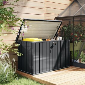 Outsunny Ladă de Exterior de 400L cu Capac cu Două Pârghii, Încuietoare și 2 Chei, 124x66x72 cm, Gri Închis | Aosom Romania