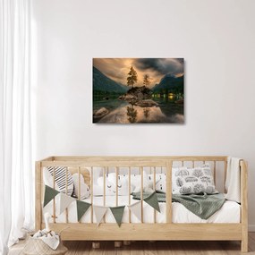 Tablou pe sticlă - lacul în munți (70x50 cm)