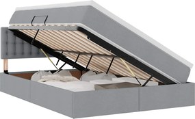 vidaXL Pat cu saltea și LED cu led Gri deschis 140 x 200 cm țesătură