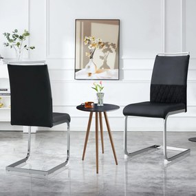 Set de 2 Scaune moderne pentru sufragerie, cu spătar înalt, din PU și material textil, pentru Bucătărie și birou, Negru