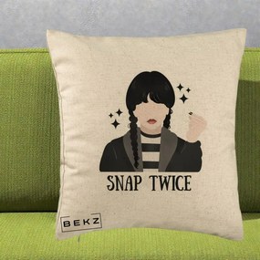 Perna Personalizata Wednesday Snap Twice, 40x40 cm, Bej, Husa Detasabila, Perna Inclusa, BEKZ®
