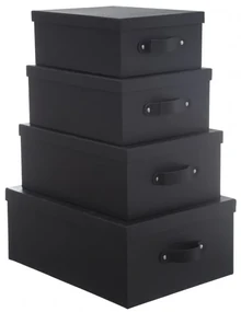 Set 4 cutii depozitare Sortier Black : 28 x 22 x H 11 cm, 30.5 x 24 x H 12.5 cm, 35 x  26 x H.14 cm, 39.5x 30 x H 16 cm