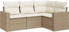 vidaXL Set canapele de grădină, 4 piese, cu perne, bej, poliratan