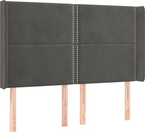 vidaXL Tăblie de pat cu aripioare gri închis 147x16x118/128 cm catifea