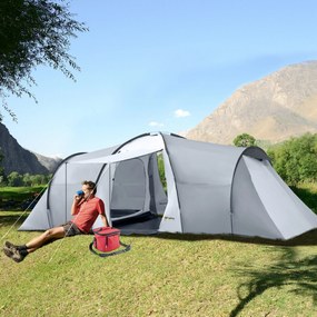 Outsunny Cort Camping 4-5 Persoane 2 Camere Familie Impermeabil Baldachin 590x245x193cm Gri | Aosom Romania