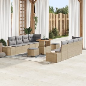 vidaXL Set de canapea de grădină cu 11 piese Bej din ratan poliester acacia
