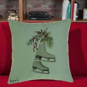 Perna Decorativa Patine cu Ramuri de Brad si Afine, 40x40 cm, Verde, Husa Detasabila, Perna Inclusa, BEKZ®