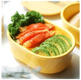 Cutie pentru pranz ceramica Buydeem CT3007-MY, 500 ml, 19.5x11x16.5 cm, Rezistenta la căldura pana la 230°C, Compatibila cuptor si cuptor cu microunde, Galben