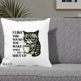 Perna Decorativa I Like the Sound You Make Pisica, 40x40 cm, Alba Mata, Husa Detasabila, Perna Inclusa, BEKZ®
