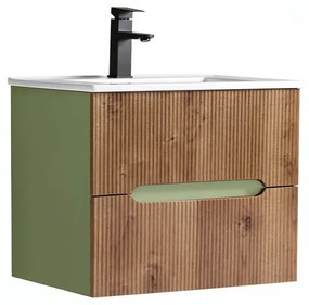 Trent 60 dulap de baie inferior cu chiuvetă ceramică (2 sertare) verde fistic - stejar apus de soare