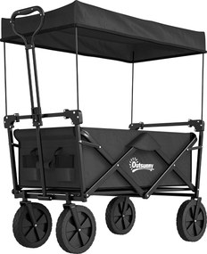 Outsunny Cărucior Pliabil de Exterior cu Copertină Detașabilă, Rezistent pentru Grădină și Camping, cu Maner Telescopic | Aosom Romania