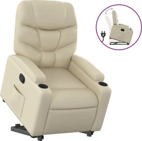 vidaXL Fotoliu rabatabil cu ridicare, crem, piele ecologică