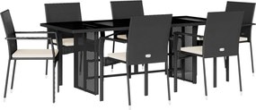 vidaXL Set mobilier de grădină cu perne, 7 piese, negru, poliratan