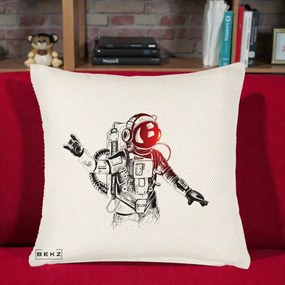 Perna Decorativa Astronaut Rock Sketching, 40x40 cm, Crem Reliefat, Husa Detasabila, Perna Inclusa, BEKZ®