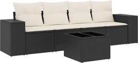 vidaXL Set mobilier de grădină cu perne, 5 piese, negru, poliratan