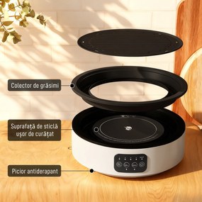 HOMCOM Plită Ceramică Electrică cu Plită de Grătar, Multifuncțională 36cm cu 4 Niveluri de Căldură pentru Toate Tipurile de Oale | Aosom Romania