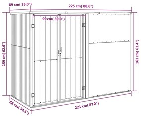 Sopron de gradina, gri, 225x89x161 cm, otel galvanizat Gri, 225 x 89 x 161 cm