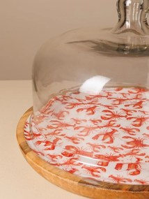 Tava pentru prajituri, din lemn de mango, cu capac din sticla, D30cm, Lobsters